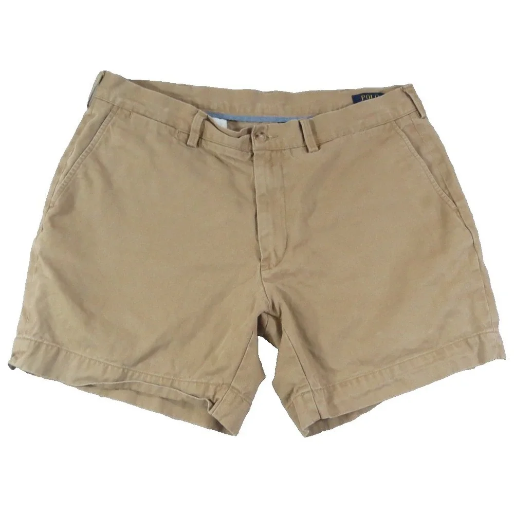 Polo Ralph Lauren Mens 36 Tan Beige Cotton Flat Front Classic Chino Khaki Shorts